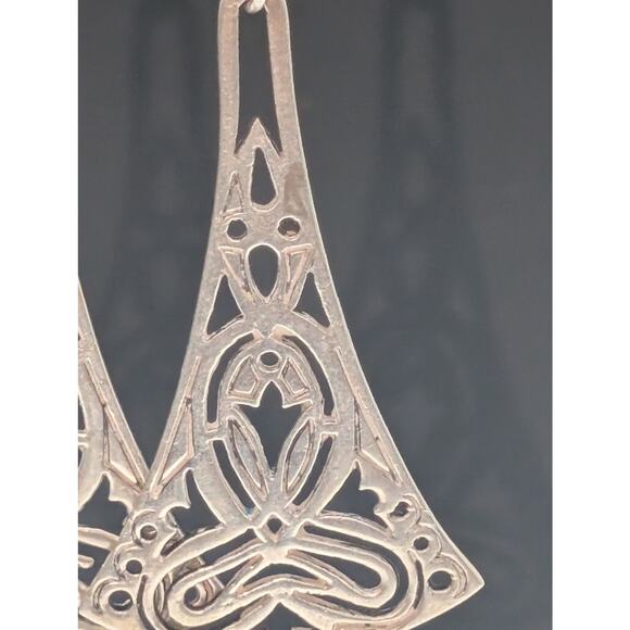 Vtg Tabra 14K Gold Post 925 Sterling Silver Carved Onyx Drop Earrings 18.34g - Picture 4 of 13